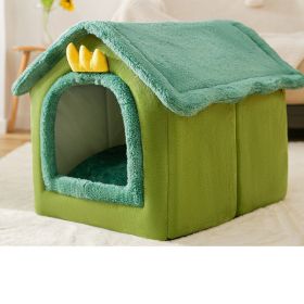 Foldable Dog House Pet Cat Bed Winter Dog Villa Sleep Kennel Removable Nest Warm Enclosed Cave Sofa Pets Supplies (Option: Green dinosaur-Small)