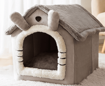 Foldable Dog House Pet Cat Bed Winter Dog Villa Sleep Kennel Removable Nest Warm Enclosed Cave Sofa Pets Supplies (Option: Grey cat-Small)