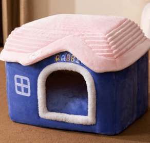 Foldable Dog House Pet Cat Bed Winter Dog Villa Sleep Kennel Removable Nest Warm Enclosed Cave Sofa Pets Supplies (Option: Blue Rabbit-Small)
