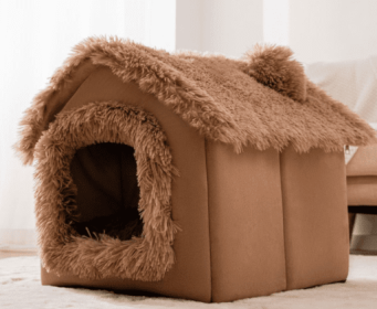 Foldable Dog House Pet Cat Bed Winter Dog Villa Sleep Kennel Removable Nest Warm Enclosed Cave Sofa Pets Supplies (Option: Brown Snow House-Small)