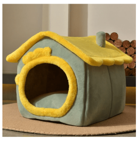 Foldable Dog House Pet Cat Bed Winter Dog Villa Sleep Kennel Removable Nest Warm Enclosed Cave Sofa Pets Supplies (Option: Light green dinosaur-Small)